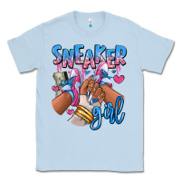 Dusty Blue Sneaker girl afro woman Classic Tee - RanaPortraitStore
