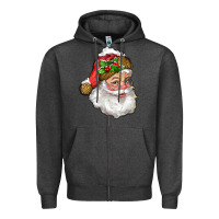 Charcoal Heather Santa Claus With Snow Zipper Hoodie - RanaPortraitStore