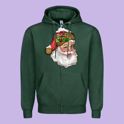 Zipper Hoodie Santa Claus With Snow