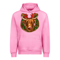 Fuchsia Pink christmas highland cow mistletoe Christmas Urban Hoodie - Jasminsmagicworld