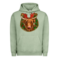 Pigment Oil Green christmas highland cow mistletoe Christmas Urban Hoodie - Jasminsmagicworld