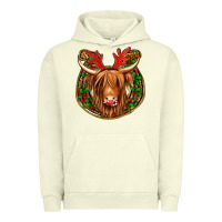 Pigment Pistachio christmas highland cow mistletoe Christmas Urban Hoodie - Jasminsmagicworld