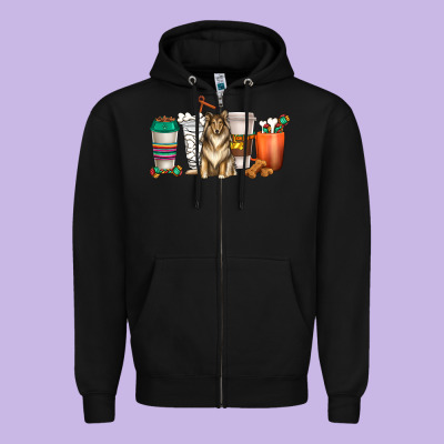 Zipper Hoodie collie dog coffee cups
