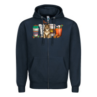 Navy collie dog coffee cups Zipper Hoodie - texasbilliewilder