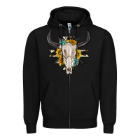Black cow aztec western bull skull Zipper Hoodie - texasbilliewilder