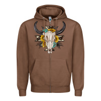 Chestnut cow aztec western bull skull Zipper Hoodie - texasbilliewilder