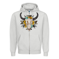 Dove Grey cow aztec western bull skull Zipper Hoodie - texasbilliewilder