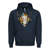 Navy cow aztec western bull skull Zipper Hoodie - texasbilliewilder
