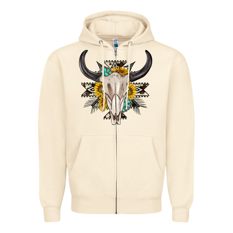 Cow Aztec Western Bull Skull Zipper Hoodie by texasbilliewilder | Teevron