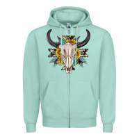 Seafoam cow aztec western bull skull Zipper Hoodie - texasbilliewilder