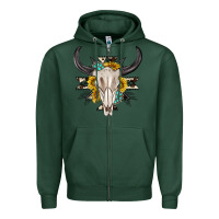 Sports Green cow aztec western bull skull Zipper Hoodie - texasbilliewilder