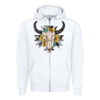 White cow aztec western bull skull Zipper Hoodie - texasbilliewilder