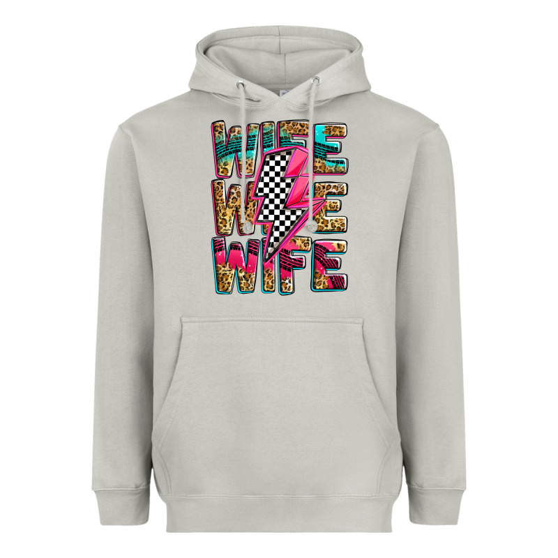 Race Wife Wife Wife Lightningbolt Heavyweight Hoodie by Zillion Design Studio | Teevron