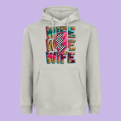Race Wife Wife Wife Lightningbolt Heavyweight Hoodie Designed By Zillion Design Studio