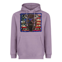Lavender bison with american flag and glasses Heavyweight Hoodie - RanaPortraitStore