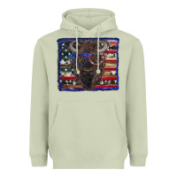 Matcha bison with american flag and glasses Heavyweight Hoodie - RanaPortraitStore