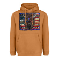 Bison With American Flag And Glasses Heavyweight Hoodie | Teevron