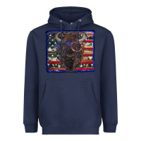 Navy bison with american flag and glasses Heavyweight Hoodie - RanaPortraitStore