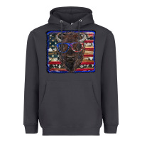 Smoke bison with american flag and glasses Heavyweight Hoodie - RanaPortraitStore