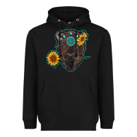 Black bison head with sunflowers and gemstone Heavyweight Hoodie - RanaPortraitStore