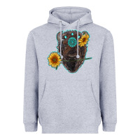 Heather Grey bison head with sunflowers and gemstone Heavyweight Hoodie - RanaPortraitStore