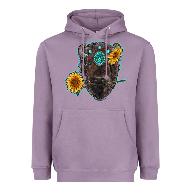 Bison Head With Sunflowers And Gemstone Heavyweight Hoodie by RanaPortraitStore | Teevron