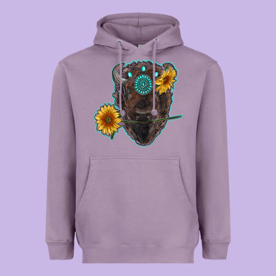 Bison Head With Sunflowers And Gemstone Heavyweight Hoodie Designed By Ranaportraitstore