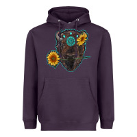 Plum bison head with sunflowers and gemstone Heavyweight Hoodie - RanaPortraitStore