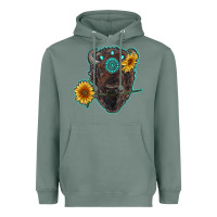 Sage bison head with sunflowers and gemstone Heavyweight Hoodie - RanaPortraitStore