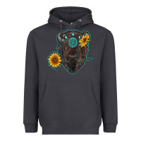 Smoke bison head with sunflowers and gemstone Heavyweight Hoodie - RanaPortraitStore