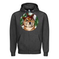 Charcoal Heather Shiba Inu Christmas Zipper Hoodie - RanaPortraitStore