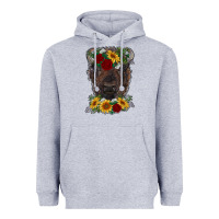 Heather Grey bison face with flowers Heavyweight Hoodie - RanaPortraitStore