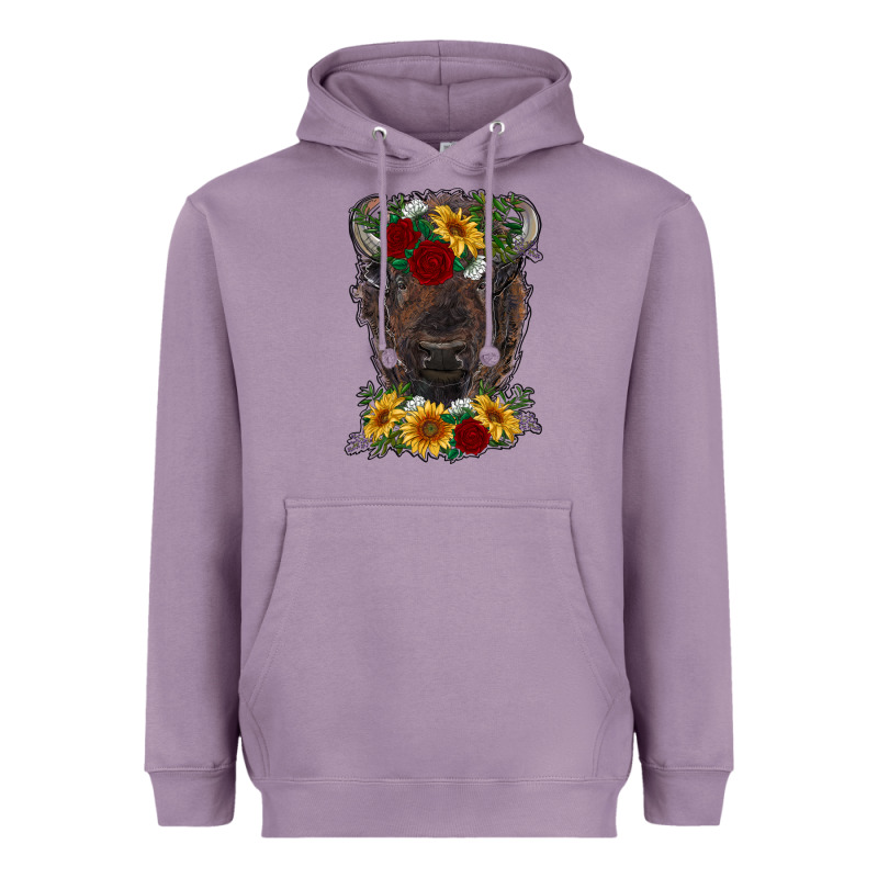 Bison Face With Flowers Heavyweight Hoodie by RanaPortraitStore | Teevron