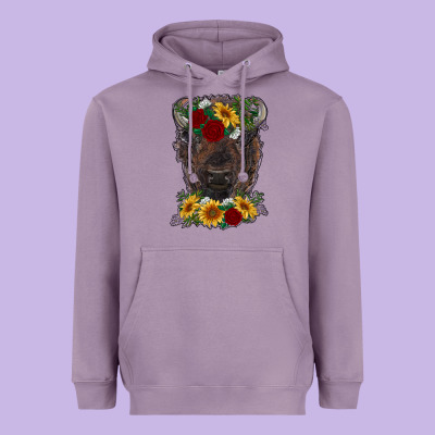 Bison Face With Flowers Heavyweight Hoodie Designed By Ranaportraitstore