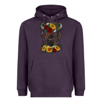 Plum bison face with flowers Heavyweight Hoodie - RanaPortraitStore