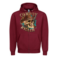 Burgundy cowboy killer with skull Zipper Hoodie - texasbilliewilder