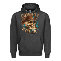 Charcoal Heather cowboy killer with skull Zipper Hoodie - texasbilliewilder