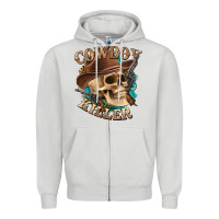 Dove Grey cowboy killer with skull Zipper Hoodie - texasbilliewilder