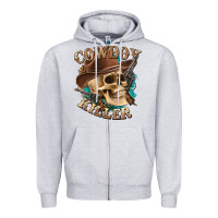Heather Grey cowboy killer with skull Zipper Hoodie - texasbilliewilder