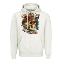 Oatmeal Heather cowboy killer with skull Zipper Hoodie - texasbilliewilder