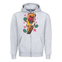 Heather Grey cowgirl with lightning bolt Zipper Hoodie - texasbilliewilder