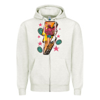 Oatmeal Heather cowgirl with lightning bolt Zipper Hoodie - texasbilliewilder