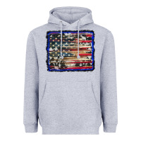Heather Grey american flag with cowhide background Heavyweight Hoodie - RanaPortraitStore