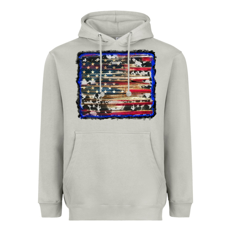 American Flag With Cowhide Background Heavyweight Hoodie by RanaPortraitStore | Teevron