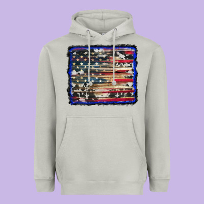 American Flag With Cowhide Background Heavyweight Hoodie Designed By Ranaportraitstore