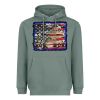 Sage american flag with cowhide background Heavyweight Hoodie - RanaPortraitStore