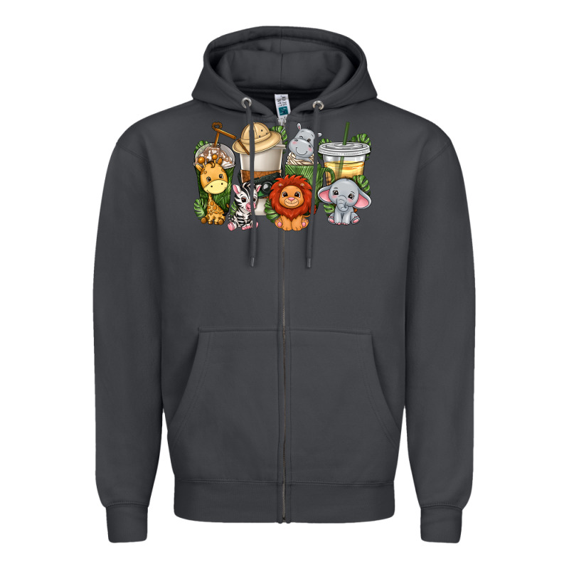 Cute Baby Safari Animals Coffee Cups Zipper Hoodie by texasbilliewilder | Teevron