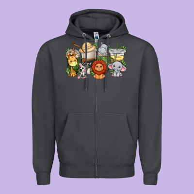 Zipper Hoodie cute baby safari animals coffee cups