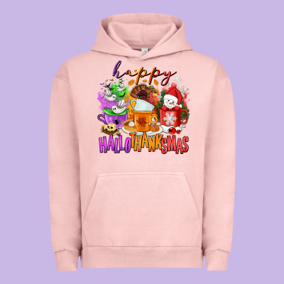 Happy Hallothanksmas Coffee Cups Urban Hoodie Designed By Nancycooperartshop