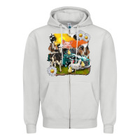 Dove Grey cowhide farm truck with farm animals Zipper Hoodie - texasbilliewilder